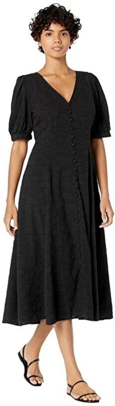 Madewell Black Textured Button-Front Midi Dress